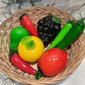 Vintage Murano Hand-Blown Glass Fruit Set - Peppers, Apples, Grapes